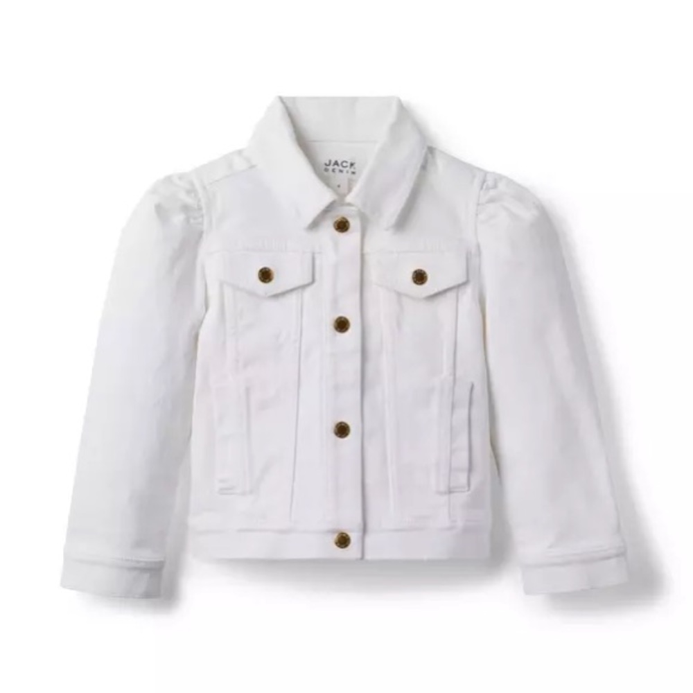 Janie and Jack White and Gold Denim Puff Sleeve Jacket